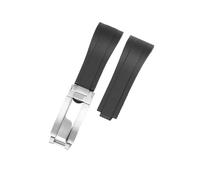 POYNMRE Correa de reloj caucho curvado, correa silicona suave, compatible con Rolex, compatible Oysterflex, pulsera deportiva for hombre y mujer, hebilla plegable, muñeca 20 mm(Black-Silver)
