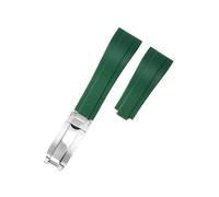 POYNMRE Correa de reloj caucho curvado, correa silicona suave, compatible con Rolex, compatible Oysterflex, pulsera deportiva for hombre y mujer, hebilla plegable, muñeca 20 mm(Green-Silver)