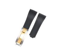 POYNMRE Correa de reloj caucho curvado, correa silicona suave, compatible con Rolex, compatible Oysterflex, pulsera deportiva for hombre y mujer, hebilla plegable, muñeca 20 mm(Black-Silver Gold)