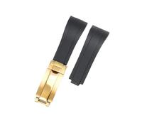 POYNMRE Correa de reloj caucho curvado, correa silicona suave, compatible con Rolex, compatible Oysterflex, pulsera deportiva for hombre y mujer, hebilla plegable, muñeca 20 mm(Black-Gold)