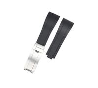 POYNMRE Correa de reloj caucho curvado, correa silicona suave, compatible con Rolex, compatible Oysterflex, pulsera deportiva for hombre y mujer, hebilla plegable, muñeca 20 mm(Black-Matte Silver)