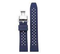 POYNMRE Correa de reloj caucho fluorado liberación rápida, resistente al agua, for hombre, compatible con Breitling, IWC, Rolex, correa negra, banda estomática(Blue silver Folding,22mm)