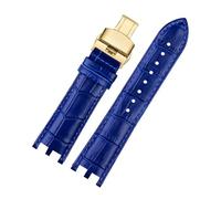 POYNMRE Correa de reloj compatible con la serie Versace V-RACECHRONO GMT doble cóncavo-convexo cuero genuino for hombre 24 mm(Royal blue gold)