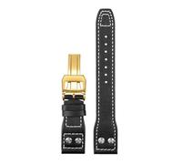 POYNMRE Correa de reloj cuero 21 mm y 22 compatible con IWC Big Pilot Flamethrower Little Prince Mark 18, correa Willow Nail, brazalete azul negro(Black-gold,22mm)