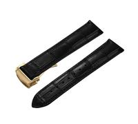 POYNMRE Correa de reloj cuero genuino 19 mm, 20, 21 y 22 compatible con Omega 007 Seamaster 300 Business Clasp Accessories(Black-Gold Buckle,19mm)