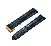 POYNMRE Correa de reloj cuero genuino 19 mm, 20, 21 y 22 compatible con Omega 007 Seamaster 300 Business Clasp Accessories(Blue-Gold Buckle,20mm)