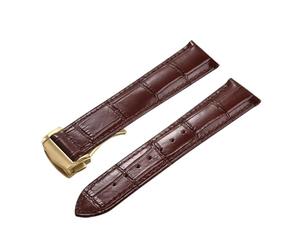 POYNMRE Correa de reloj cuero genuino 19 mm, 20, 21 y 22 compatible con Omega 007 Seamaster 300 Business Clasp Accessories(Brown-Gold Buckle,20mm)