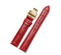 POYNMRE Correa de reloj cuero genuino con hebilla oro rosa, color rojo, for cualquier mujer, 12 mm, 14, 15, 16, 18 y 20(A- gold Folding,18mm)