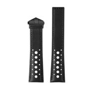 POYNMRE Correa de reloj cuero negro y azul compatible con TAG HEUER MONACO CARRERA, hebilla plegable 22 mm, junta recta(Blacke-black)
