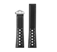 POYNMRE Correa de reloj cuero negro y azul compatible con TAG HEUER MONACO CARRERA, hebilla plegable 22 mm, junta recta(Blackgrey-silver)