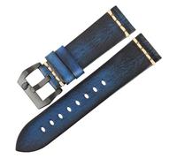 POYNMRE Correa de reloj cuero vaca genuino hecha a mano, correa vintage azul, pulsera 20 mm, 22 y 24(Blue Black,23mm)