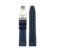 POYNMRE Correa de reloj de caucho y nailon compatible con IWC Pilot Spade A Mark 18 Banda azul portuguesa CIERRE PLEGABLE Cadena de reloj de lona for hombre Pulsera de 20 mm(Blue white SK,21mm)