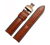POYNMRE Correa de reloj de cuero compatible con Breitling Heuer Tudor compatible con Seiko Omega for hombre y mujer, correa de 20 mm, 22 mm y 24 mm, pulsera marrón y azul(Brown-rose gold B,22mm)