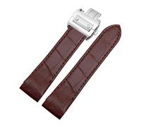 POYNMRE Correa de reloj de cuero de repuesto compatible con Cartier Santos 100 W20106x8 W20073X8 Correa de reloj con hebilla plegable for hombre y mujer de 20 mm y 23 mm(Brown-silver buckle,20mm)