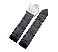 POYNMRE Correa de reloj de cuero de repuesto compatible con Cartier Santos 100 W20106x8 W20073X8 Correa de reloj con hebilla plegable for hombre y mujer de 20 mm y 23 mm(Black-silver buckle,23mm)
