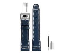 POYNMRE Correa de reloj de cuero de vaca italiano de alta calidad compatible con IWC big Pilot IW388103 IW378005/003/001 Mark 18 correa de reloj for hombre pulsera de 20 21 mm(Blue-silver folding,20mm