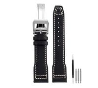 POYNMRE Correa de reloj de cuero de vaca italiano de alta calidad compatible con IWC big Pilot IW388103 IW378005/003/001 Mark 18 correa de reloj for hombre pulsera de 20 21 mm(Black silver folding,21m