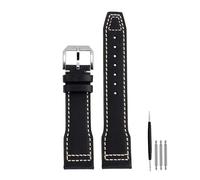 POYNMRE Correa de reloj de cuero de vaca italiano de alta calidad compatible con IWC big Pilot IW388103 IW378005/003/001 Mark 18 correa de reloj for hombre pulsera de 20 21 mm(Black-silver pin,20mm)