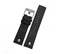 POYNMRE Correa de reloj de cuero genuino compatible con correa Die-sel DZ1657 DZ1405 DZ1206 DZ4323 DZ7313 DZ7257 for hombre de 24 mm, 26 mm y 28 mm, color negro y marrón(Black-silver nails,24mm)