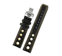 POYNMRE Correa de reloj de cuero genuino Compatible con tissot 1853 Sports Racing Series PRS516 T91 T044 Correa de piel de vaca suave Pulsera con cierre plegable de 20 mm(Black yellow,20mm silver clas
