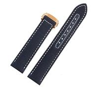 POYNMRE Correa de reloj de lona tejida de 19 mm y 20 mm compatible con Omega Seamaster 300 AT150, correa de reloj de tela, cuero y nailon AQUA TERRA 150 azul y negra(Blue white-rose gold,20mm)