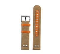 POYNMRE Correa de reloj de nailon y cuero compatible con la serie Sei-ko Hamilton Khaki Aviation Beyond Wind, correa de reloj de lona con remaches de 22 mm(Khaki-silver A)
