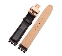 POYNMRE Correa de reloj de piel cóncava-convexa compatible con Swatch Swatch YIS415 414 Yrs Ycs17 19 mm for hombre y mujer, cierre de mariposa(BROWN,19mm)