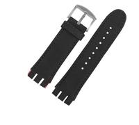 POYNMRE Correa de reloj de piel de becerro genuina de 23 mm compatible con Swatch IRONY YOS440 449 401G 447 448 G Correa de reloj for hombre Pulsera con cierre de acero con herramientas(B Black silver