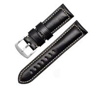 POYNMRE Correa de reloj de piel de becerro retro hecha a mano de 20 mm, 22 mm, 24 mm y 26 mm compatible con Pa-nerai PAM441 Mi-do Citizen Correa de reloj de cuero for hombres y mujeres(Black-silver,20