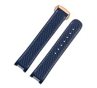 POYNMRE Correa de reloj de silicona de caucho de 20 mm compatible con pulseras de correa de reloj azul Omega Seamaster 300 AT150 Aqua Terra Ultra Light 8900 con hebilla de acero(Blue-rose gold)