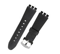 POYNMRE Correa de reloj piel becerro auténtica 23 mm con cierre acero compatible Swatch IRONY YOS440 449 448 401G, correa, pulsera for hombre(Black silicone,23mm black clasp)