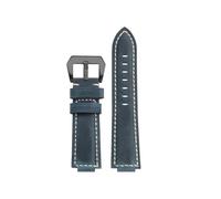 POYNMRE Correa de reloj piel caballo loco retro esmerilada compatible con Casio EFB-680 ECB-10/10YD GST-B200/B400, correa vaca 12/14/16 mm boca convexa(Blue-black,24mm convex 14mm)