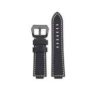 POYNMRE Correa de reloj piel caballo loco retro esmerilada compatible con Casio EFB-680 ECB-10/10YD GST-B200/B400, correa vaca 12/14/16 mm boca convexa(Black-black,24mm convex 14mm)