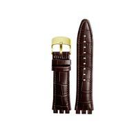 POYNMRE Correa de reloj Piel De Becerro con cierre de acero de 21mm Compatible con Swatch IRONY YOS440 449 448 401G 420, correa de reloj for mujer, pulsera for hombre(Brown-gold)