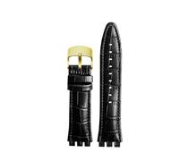 POYNMRE Correa de reloj Piel De Becerro con cierre de acero de 21mm Compatible con Swatch IRONY YOS440 449 448 401G 420, correa de reloj for mujer, pulsera for hombre(Black-gold)