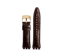POYNMRE Correa de reloj Piel De Becerro con cierre de acero de 21mm Compatible con Swatch IRONY YOS440 449 448 401G 420, correa de reloj for mujer, pulsera for hombre(Brown-rosegold)