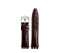 POYNMRE Correa de reloj Piel De Becerro con cierre de acero de 21mm Compatible con Swatch IRONY YOS440 449 448 401G 420, correa de reloj for mujer, pulsera for hombre(Brown-silver)