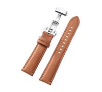 POYNMRE Correa de reloj piel vaca auténtica con hebilla mariposa, correas vintage 20 mm, 22 y 24 for hombres mujeres, pulsera cuero suave, accesorio for cinturón(Light Brown,22mm)
