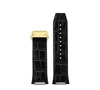 POYNMRE Correa de reloj piel vaca con base goma compatible la correa F-80 for hombre, pulsera deportiva muesca especial F80 26 mm y hebilla plegable(Black-gold buckle)