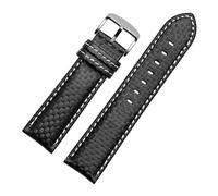 POYNMRE Correa de reloj universal fibra carbono negra 20 mm, 21, 22 y 23, compatible con correas for hombre, hebilla pasador cierre mariposa suave(Blackwhite-silver,22mm)