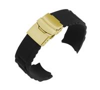 POYNMRE Correa de silicona con extremo curvo y hebilla plegable for reloj deportivo, repuesto for hombre mujer, 16 mm, 18, 20, 22, 24 26(Black-Gold,22mm)