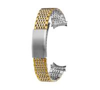 POYNMRE Curved End Watchband Compatible With Omega Seamaster Speedmaster DeVille Stainless Steel Strap 18mm 19mm 20mm Thin Bracelet Belt Silver Gold(Silver gold,19mm)