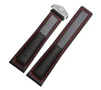 POYNMRE Gran oferta, banda de reloj de cuero auténtico negro y rojo de 22mm, permeabilidad al aire for hombres con correa con agujeros(Noir,Silver buckle)