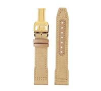 POYNMRE Pulsera for hombre de 20 mm y 21 mm Compatible con IWC Mark Nylon + correa de reloj de cuero de vaca Pilot Prince Bertolo Portugal Correa de reloj con hebilla plegable(Khaki Golden Folding,22m