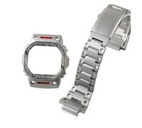 POYNMRE Reloj Casio Small Square DW5600, DW-5600, GW-M5610, GW-B5600, con caja de metal modificada y correa acero inoxidable(Silver Metal suit,5610)