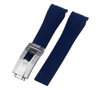 POYNMRE Watch Accessories Compatible With Rolex Rubber Watch Strap Male Ditongna Green Water Ghost Diver Green Silicone Watch Band 20mm 21mm(Blue silver,21mm)