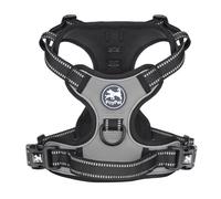 PoyPet Arnés reflectante para perros No Pull, con 2 correas de sujeción y mango de control fácil para perros pequeños y medianos (gris, XL, 1 unidad)