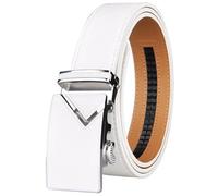Poyuad 110 cm/120 cm/130 cm de largo, 3,5 cm de ancho Cinturón blanco para hombres, hebilla de aleación automática, adecuada para casual/vestido,Blanco,120