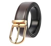 Poyuad Cinturón de cuero para hombre, cinturón de negocios informal con hebilla de Metal Simple dorado, 100cm-130cm de ancho y 3,4 cm,Marrón,115