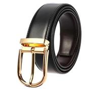 Poyuad Cinturón de cuero para hombre, cinturón de negocios informal con hebilla de Metal Simple dorado, 100cm-130cm de ancho y 3,4 cm,Negro,100
